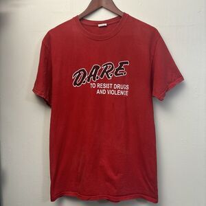 DARE Shirt Mens Medium Red 90s Cotton Vintage Fruit Of The Loom
